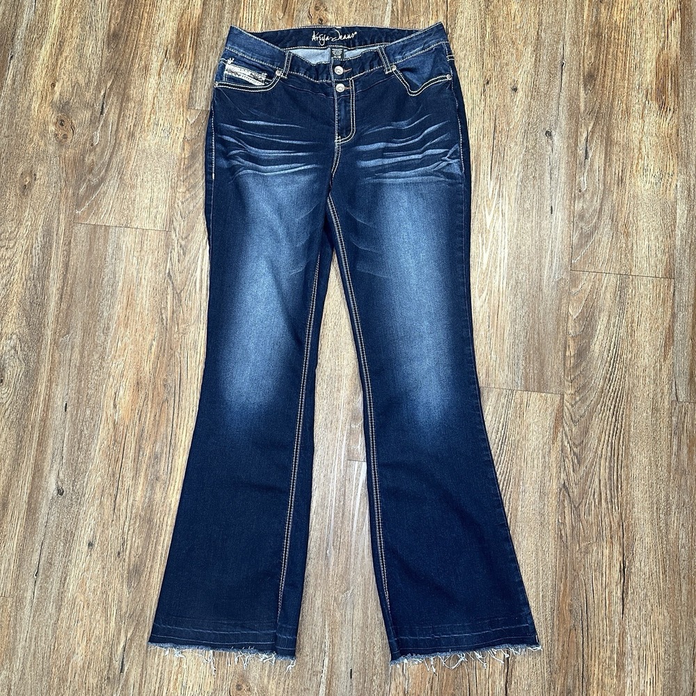 Ariya Jeans Womens 15/16 Somerset Y2K Western Flare Dark Wash Embroidered